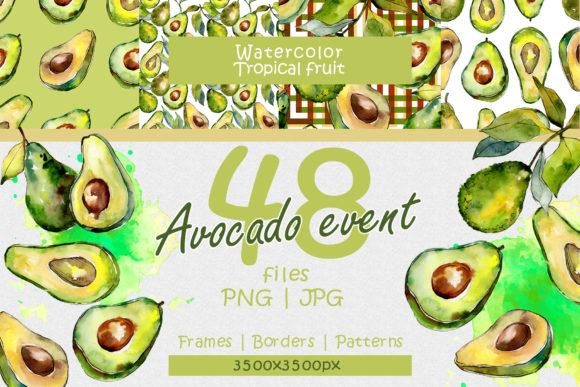 Avocado Event Watercolor Set Illustrations