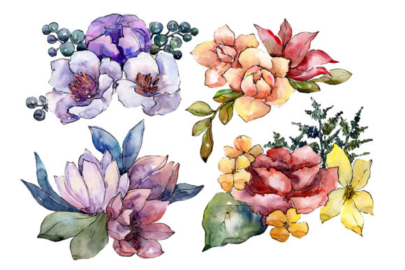 Bouquet of Flowers Hugs Watercolor Illustrations