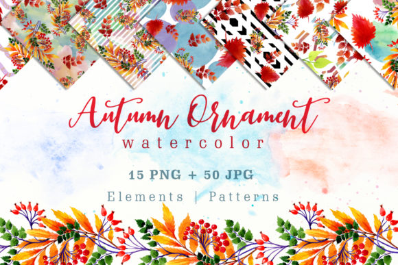 Cool Autumn Ornament Watercolor Set Illustrations