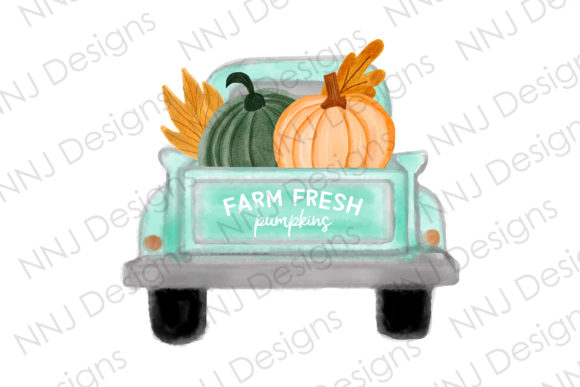 Farm Fresh Pumpkins PNG Watercolor Truck Illustrations