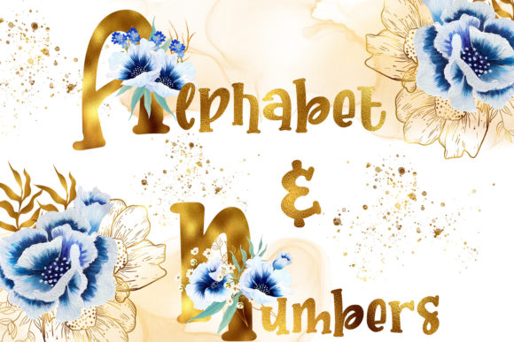 Golden Watercolor Anemone Alphabet Numbers