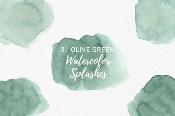 Green Olive Watercolor Brush Strokes & Illustrations