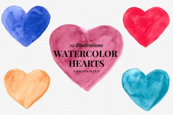 Hand Painted Watercolor Hearts: Cute Icon Illustrations