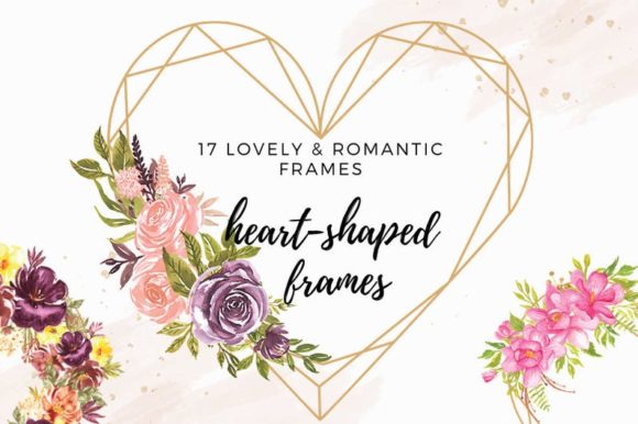 Heart Shaped Watercolor Flowers Frames