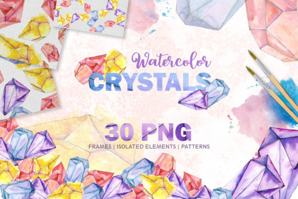 Magic Watercolor Crystals Set & Illustrations