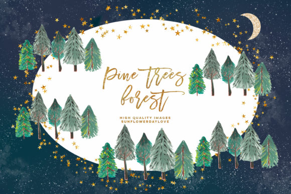 Pine Trees Watercolor Clipart & Illustrations