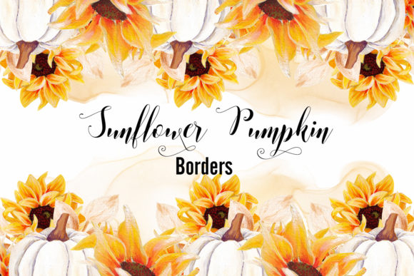 Sunflower Pumpkin Watercolor Borders Illustrations