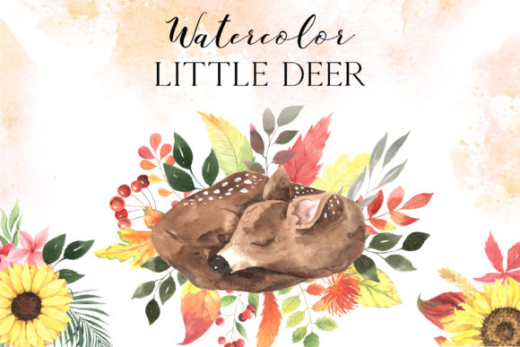 Watercolor Baby Deer and Florals Clipart