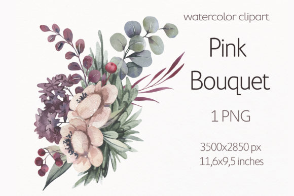 Watercolor Pink Floral Bouquet Illustrations