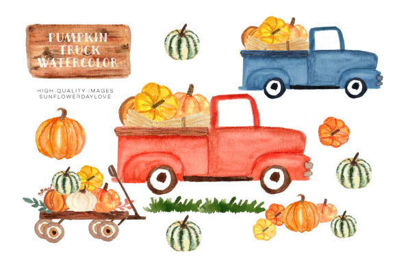 Watercolor Red Truck Pumpkins Illustrations Review