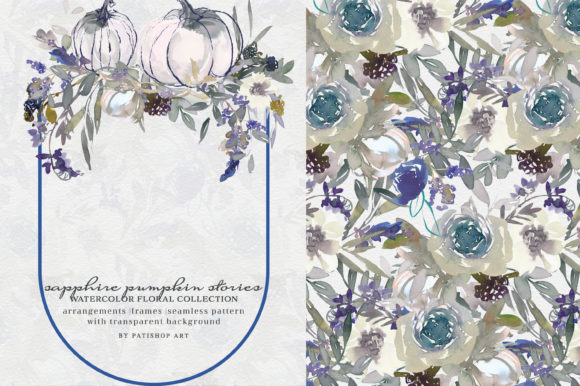 Watercolor Sapphire Pumpkin & Florals Illustrations