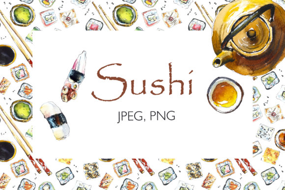 Watercolor Sushi, Roll and Green Tea Review