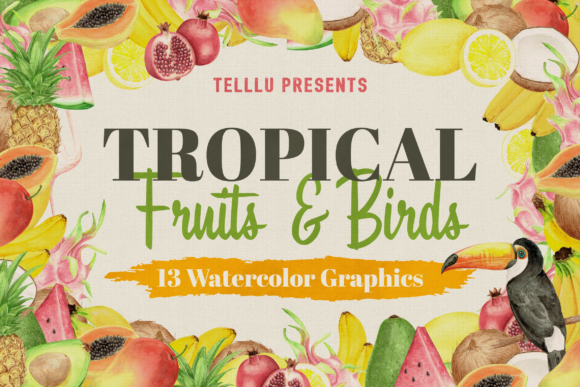 Watercolor Tropical Fruits Illustrations