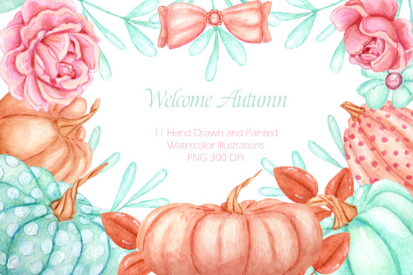 Welcome Autumn Watercolor Clip Art Set & Illustrations