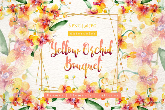 Yellow Orchid Bouquet Watercolor Illustrations